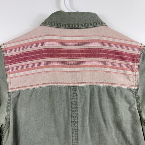 Maurices Green Pink Chambray Snap Collared Long Sleeve Shirt XS Boho Western - Picture 7 of 11